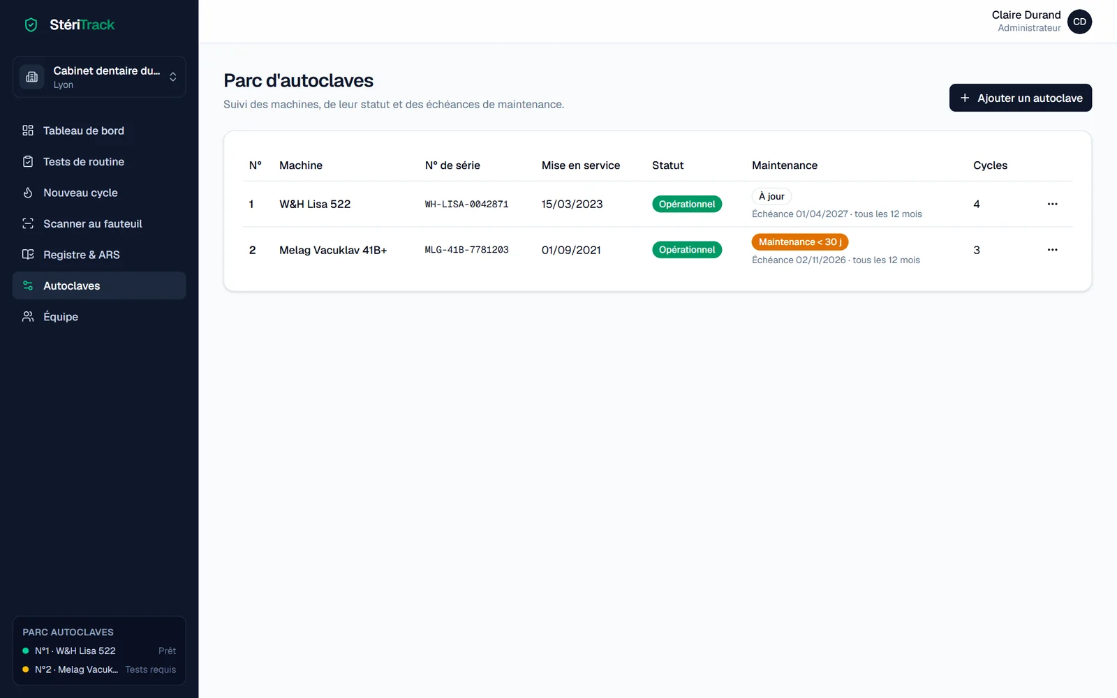 Le parc d'autoclaves sur ordinateur et le tableau de bord consulté sur smartphone