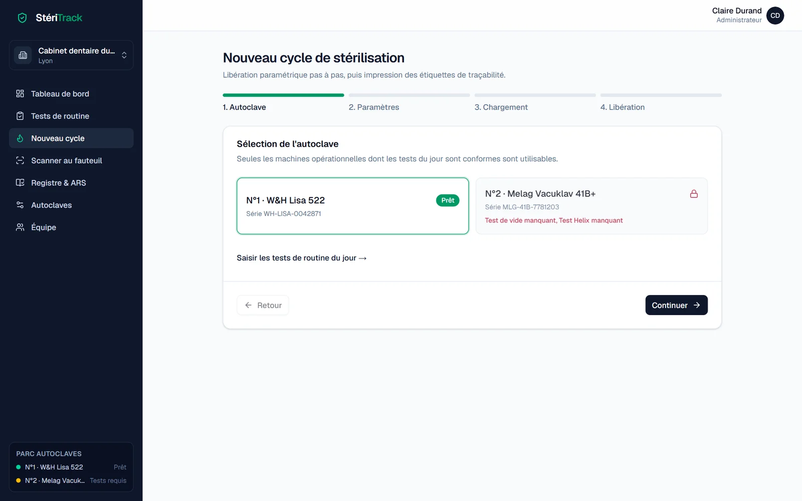 L'assistant de cycle : paramètres, chargement et libération signée par PIN