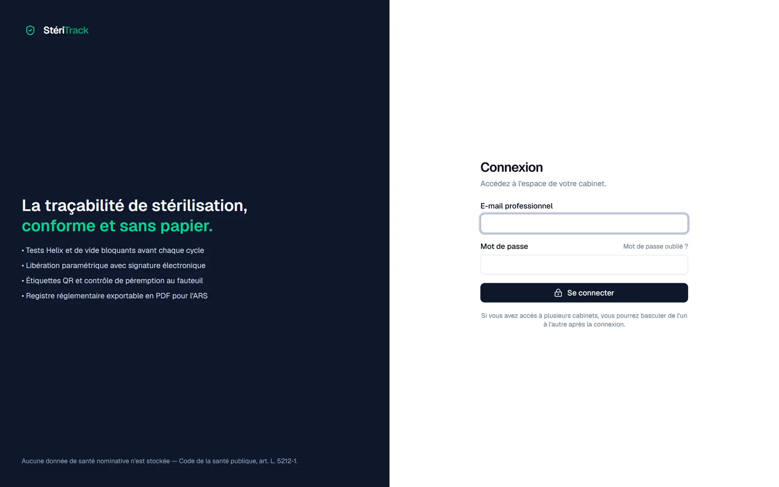 La page de connexion sécurisée de l'application