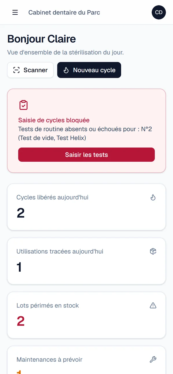 Le parc d'autoclaves sur ordinateur et le tableau de bord consulté sur smartphone