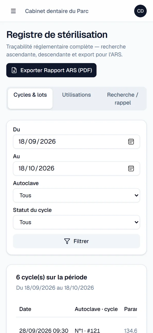 La consultation des lots et du registre depuis un smartphone